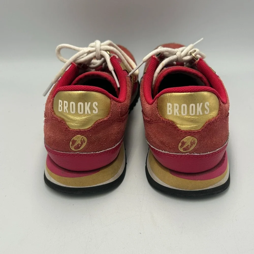 Brooks Heritage Chariot Red Gold Suede Sneaker Coffee Womens 10 Vintage Metallic